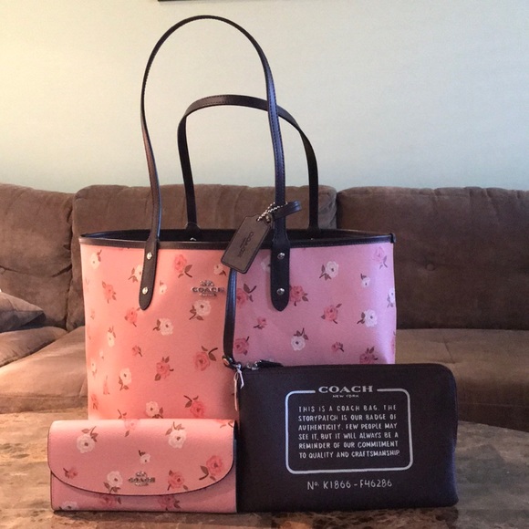 Coach Handbags - NWT Coach Tossed Peony Reversible Tote and Wallet